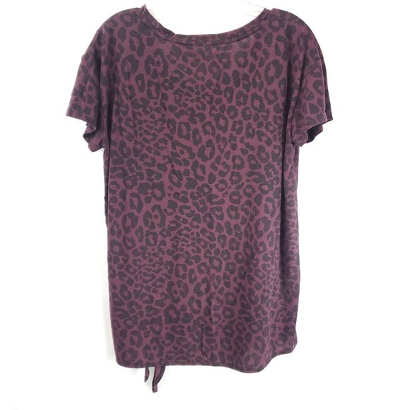 Xersion Womens Purple Black Leopard Animal Print Shrt Slv Front Tie Knot Sz L - Picture 8 of 8